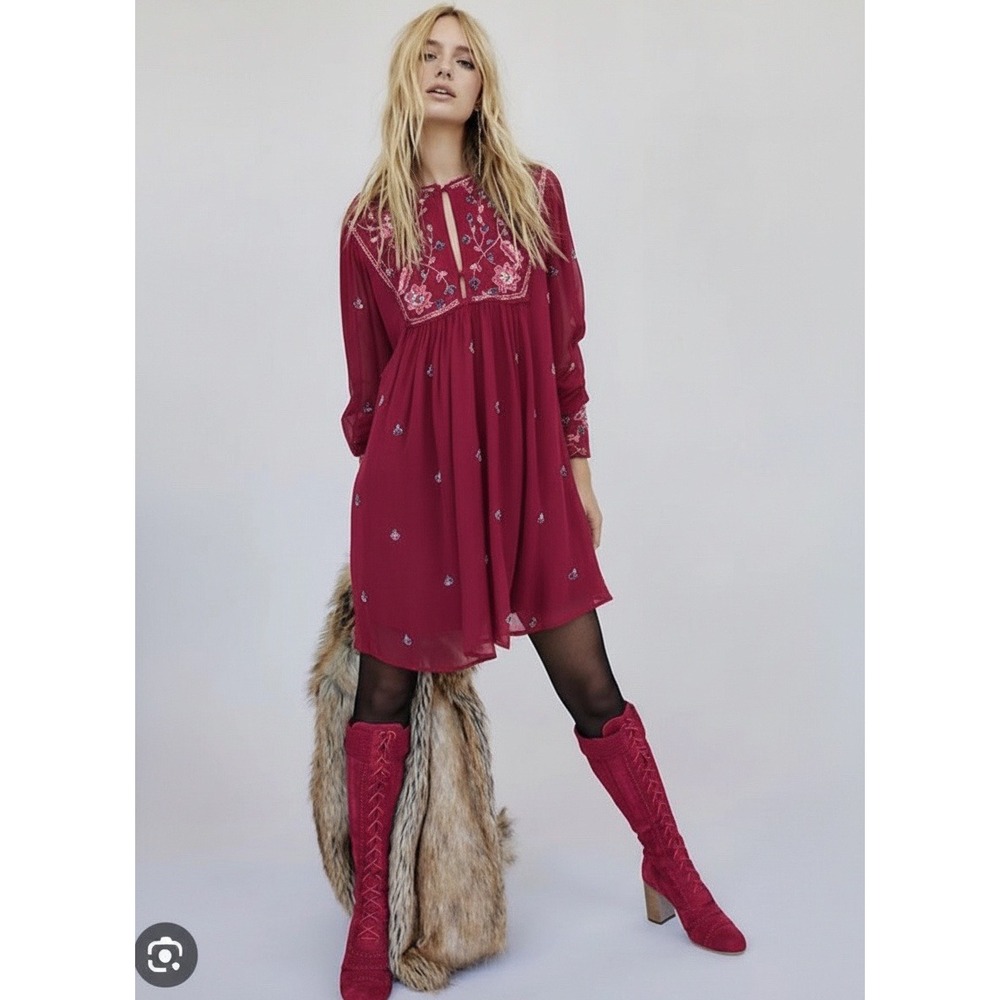 Free People Bali Golden Sun Embellished Beaded Mini Dress  Festival Fairy Hippie